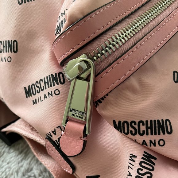 MOSCHINO Women Pink All Over Logo Print Unstructured Backpack